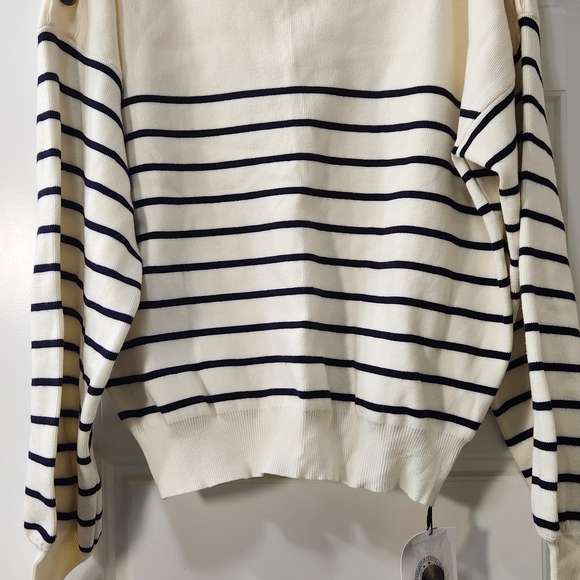 NWT - Cider Black and White Striped Sweater with Button Accents - Picture 3 of 12